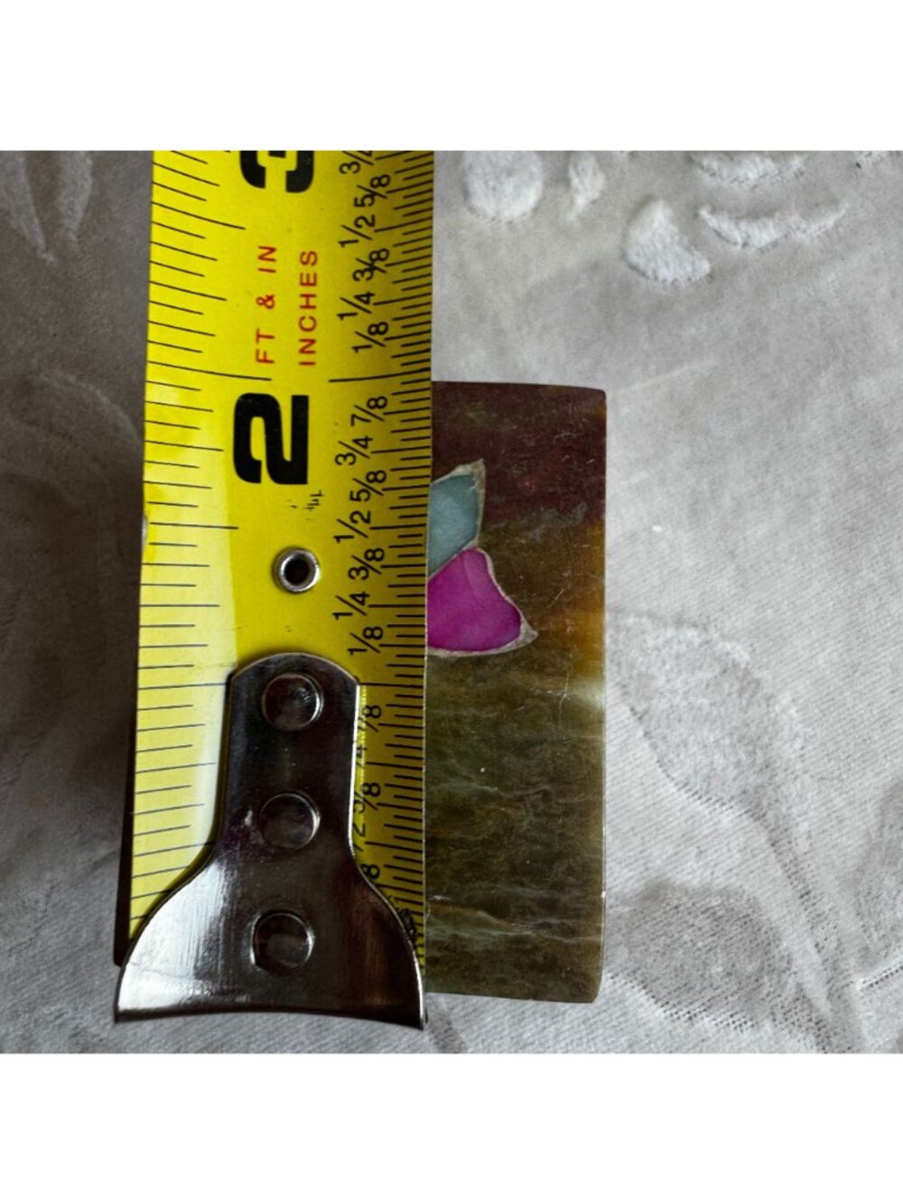 Trinket Box Mother of Pearl Inlay Marble Soapstone 2" Pink Vtg Made in India - Picture 7 of 7